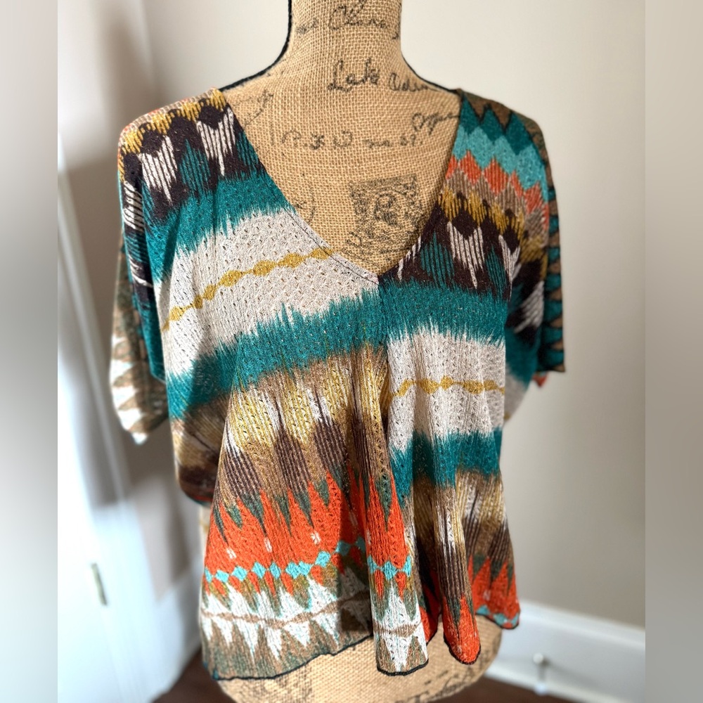 Vibrant Patterned V-Neck Blouse